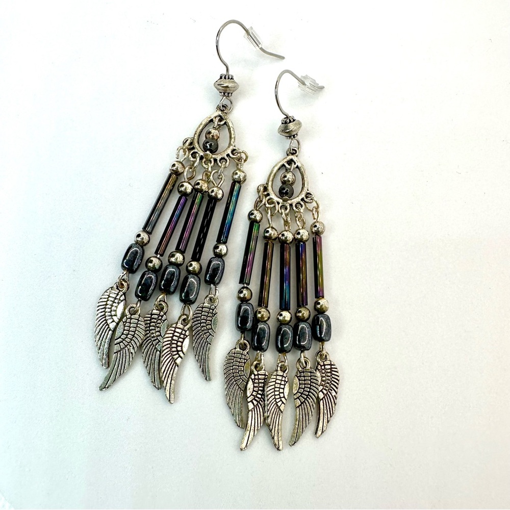 NEW-Handmade - Gypsy Style, Dangle Earrings with Feather Charms